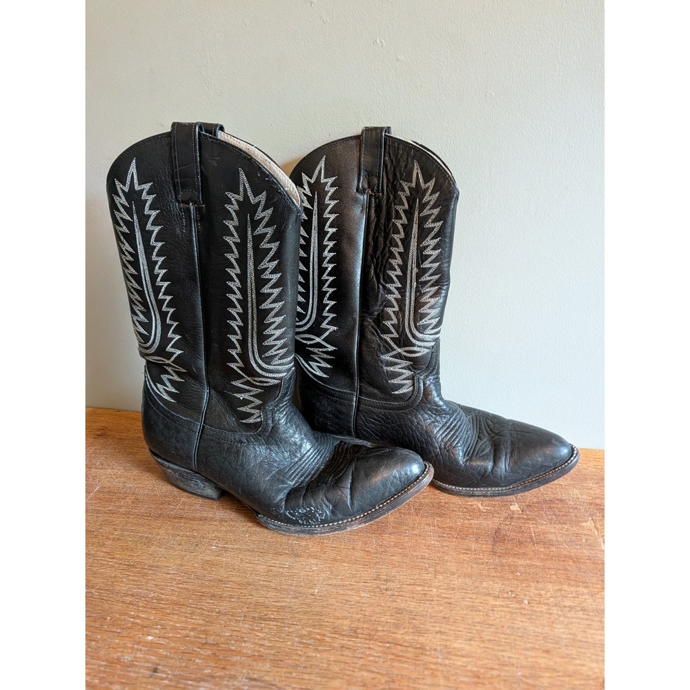Vintage Cowtown Mens Black Leather Western Cowboy Boots Handmade Mexico 10.5